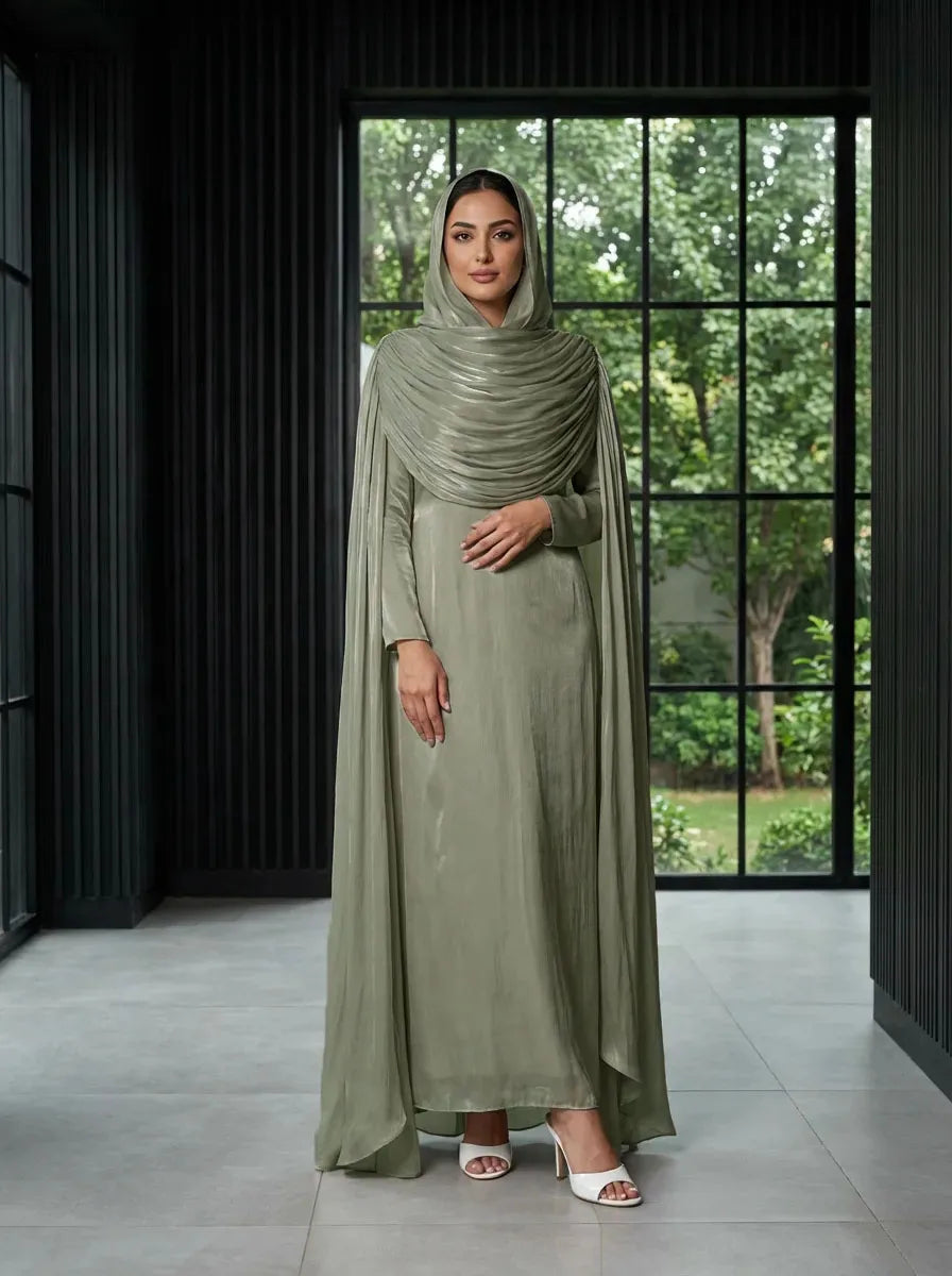 Ramadan Pleated Jalabiya Dubai Abaya Cloak Cape Evening Dresses for Women Muslim Hijab Set Turkey Kaftan Djellaba Islam Clothing