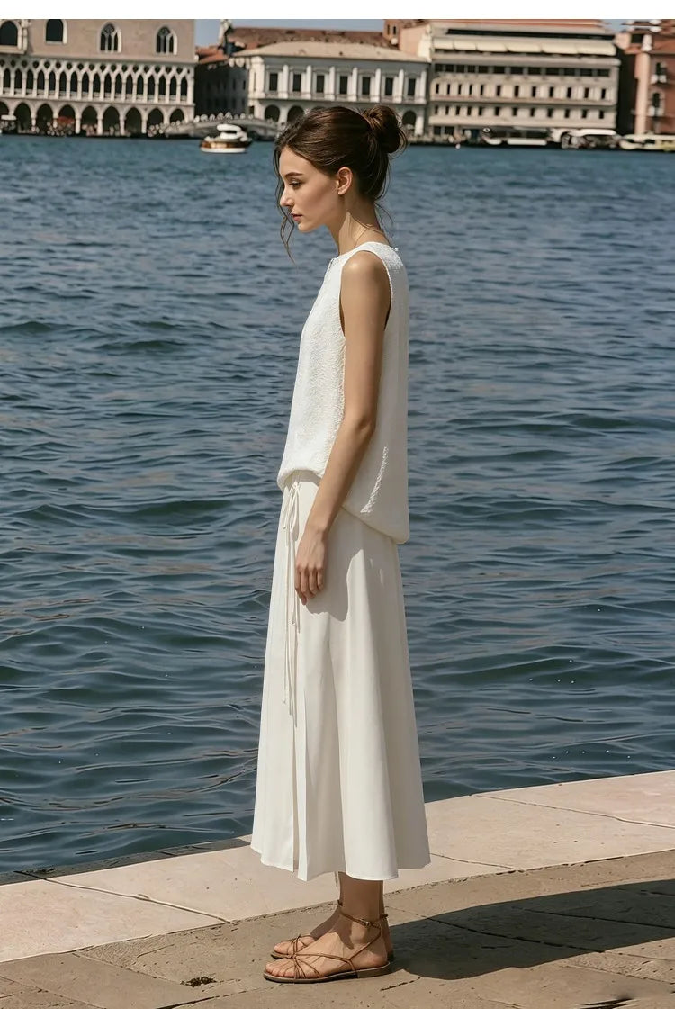 Amii Women's Dress 2026 Summer New Acetate Tie Loose Long Dresses For Women Casual Chiffon Patchwork Women's Clothing 12642163