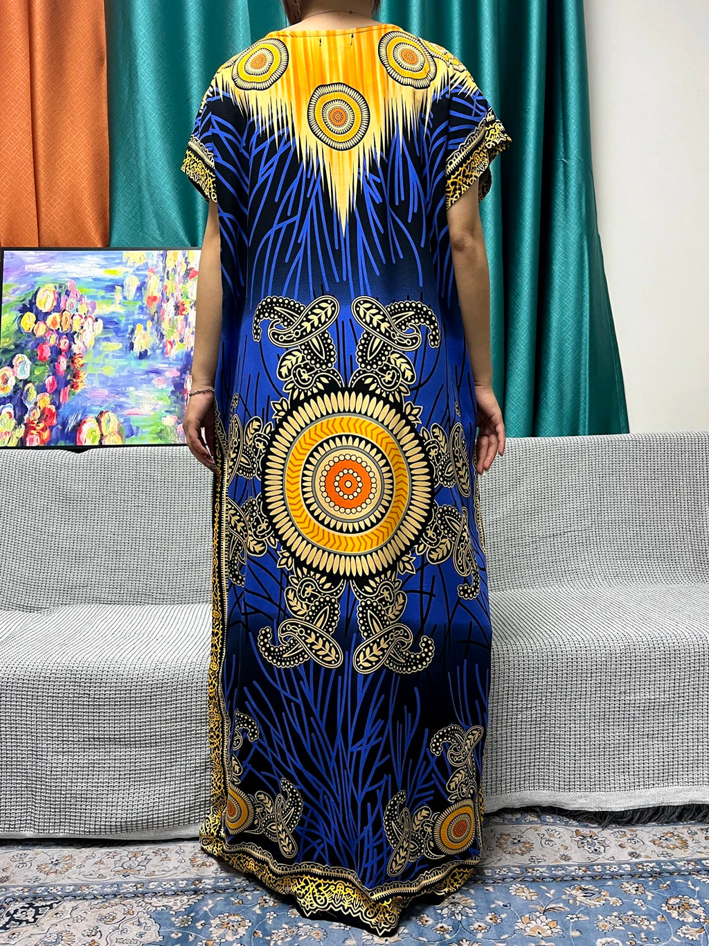 Abayas For Women 2024 New Print Appliques Cotton Traditional Kanga Clothing Loose Femme Robe African Ngeria Dresses With Turban
