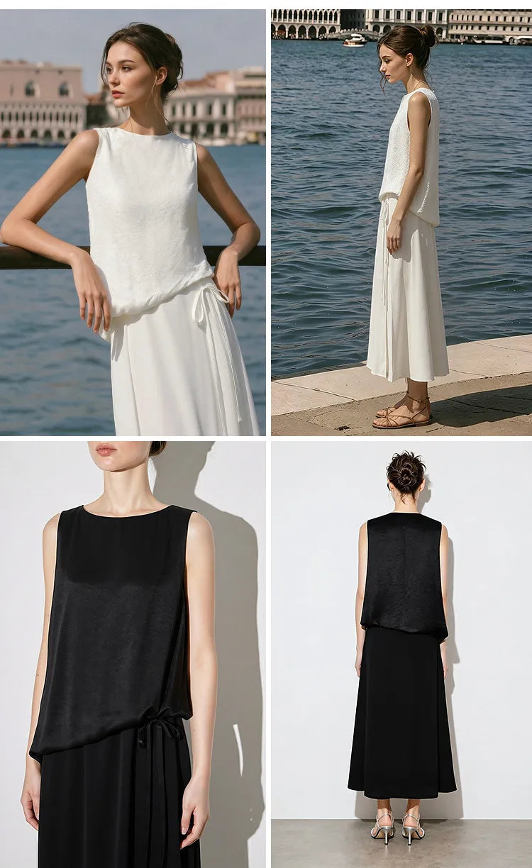 Amii Women's Dress 2026 Summer New Acetate Tie Loose Long Dresses For Women Casual Chiffon Patchwork Women's Clothing 12642163