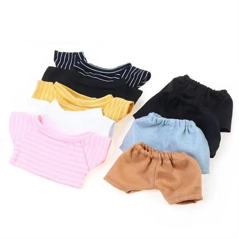 Dressing Doll Accessories Stripes Short Sleeve Black White T-shirt 20 cm Doll Clothes Doll Plush Clothing Doll Shirt Doll Pants