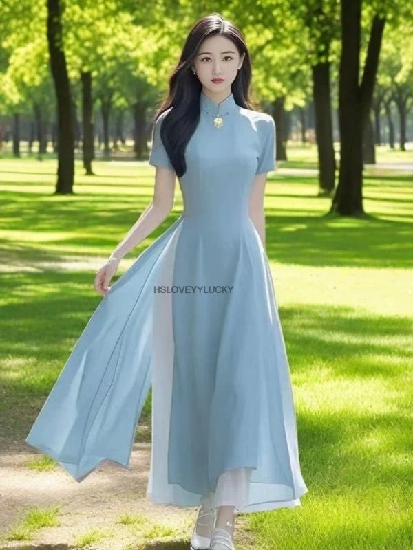 Women Aodai Vetnam Clothing Long Cheongsam Aodai Vietnamese Traditionally Dress Women Graceful Qipao Chiffon Ao Dai Dress