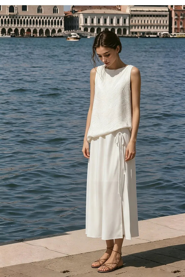 Amii Women's Dress 2026 Summer New Acetate Tie Loose Long Dresses For Women Casual Chiffon Patchwork Women's Clothing 12642163