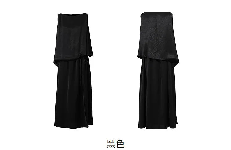 Amii Women's Dress 2026 Summer New Acetate Tie Loose Long Dresses For Women Casual Chiffon Patchwork Women's Clothing 12642163
