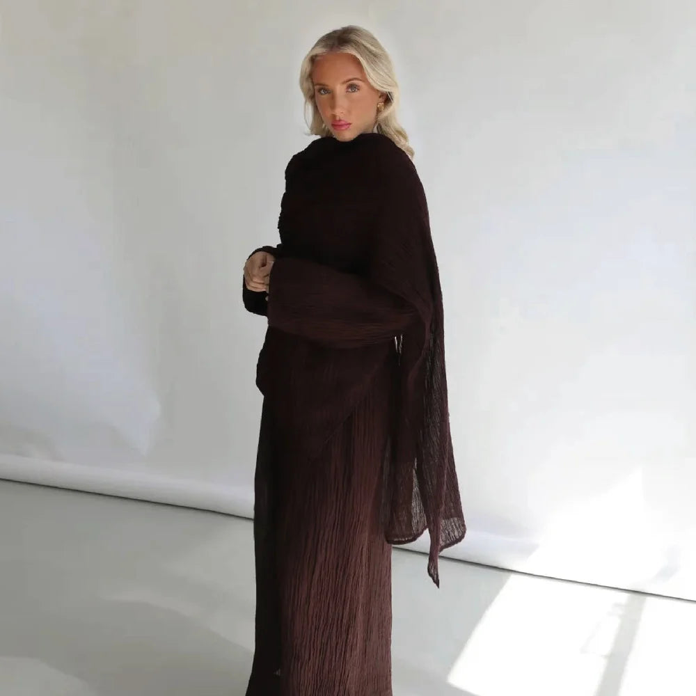 Abayas For Women Plain 2 Piece Abaya Damen Dubai Tops Pant Modest Muslim Set Islam Robe Caftan Marocain Femme Musulmane Kaftan