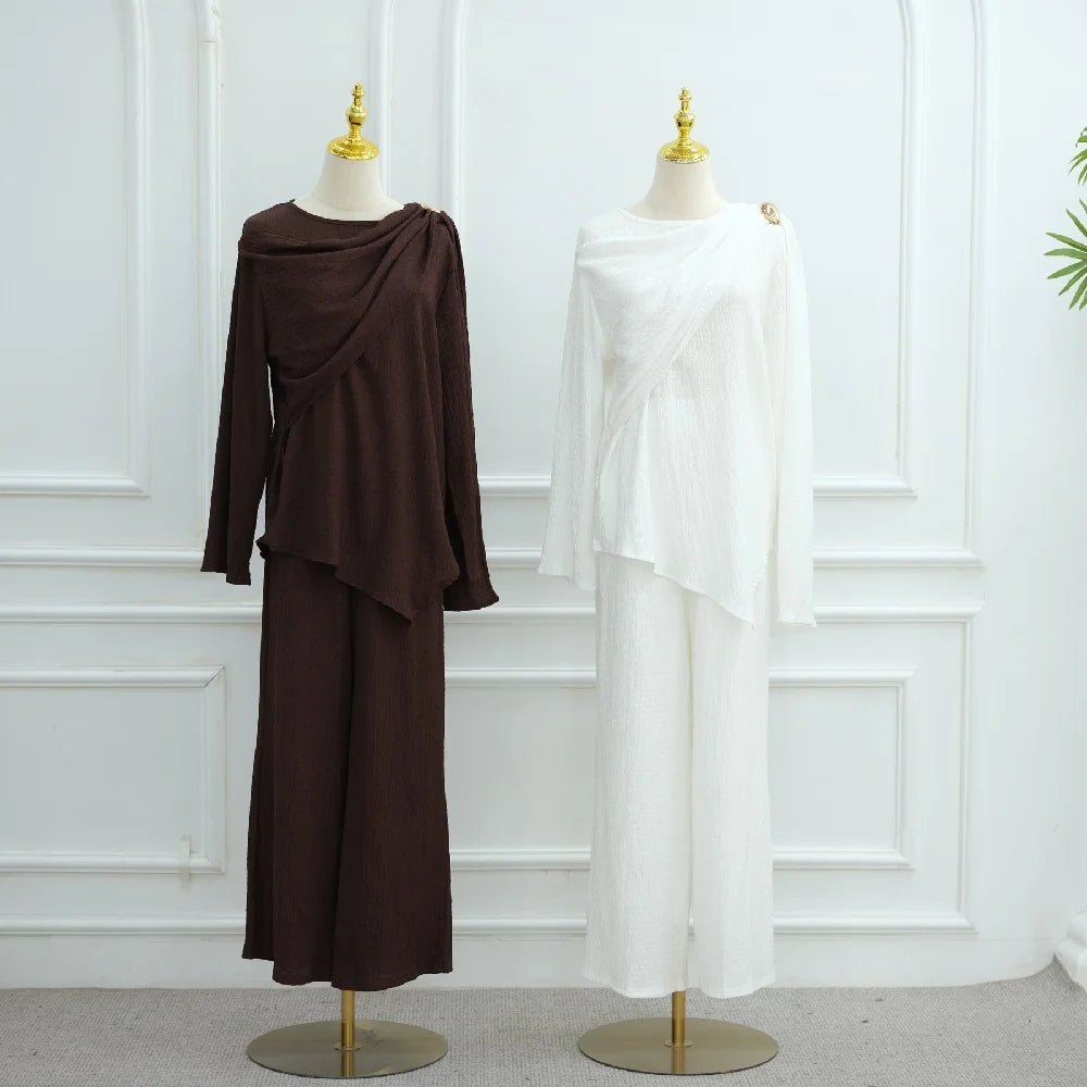 Abayas For Women Plain 2 Piece Abaya Damen Dubai Tops Pant Modest Muslim Set Islam Robe Caftan Marocain Femme Musulmane Kaftan