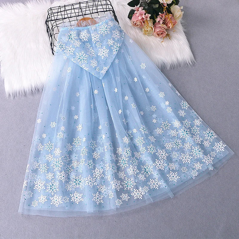 Girl Princess Cloak Children Sequin Mesh Hooded Cape Elsa Rapunzel Costume Halloween Birthday Party Clothing