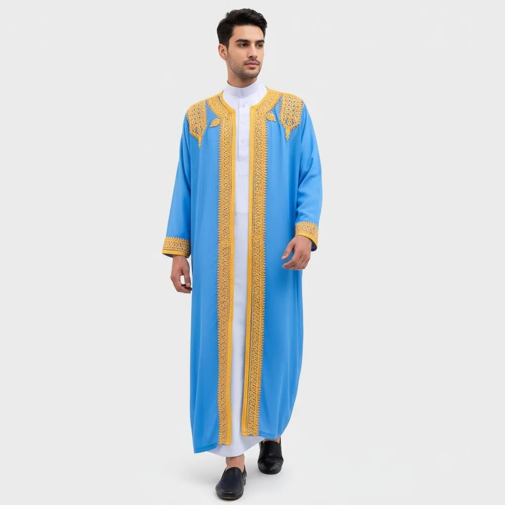 Eid Ramadan Islamic Clothing Men Kaftan Moroccan Kebaya Open Muslim Kimono Turkey Abaya East National Costume For Prayer Clothes