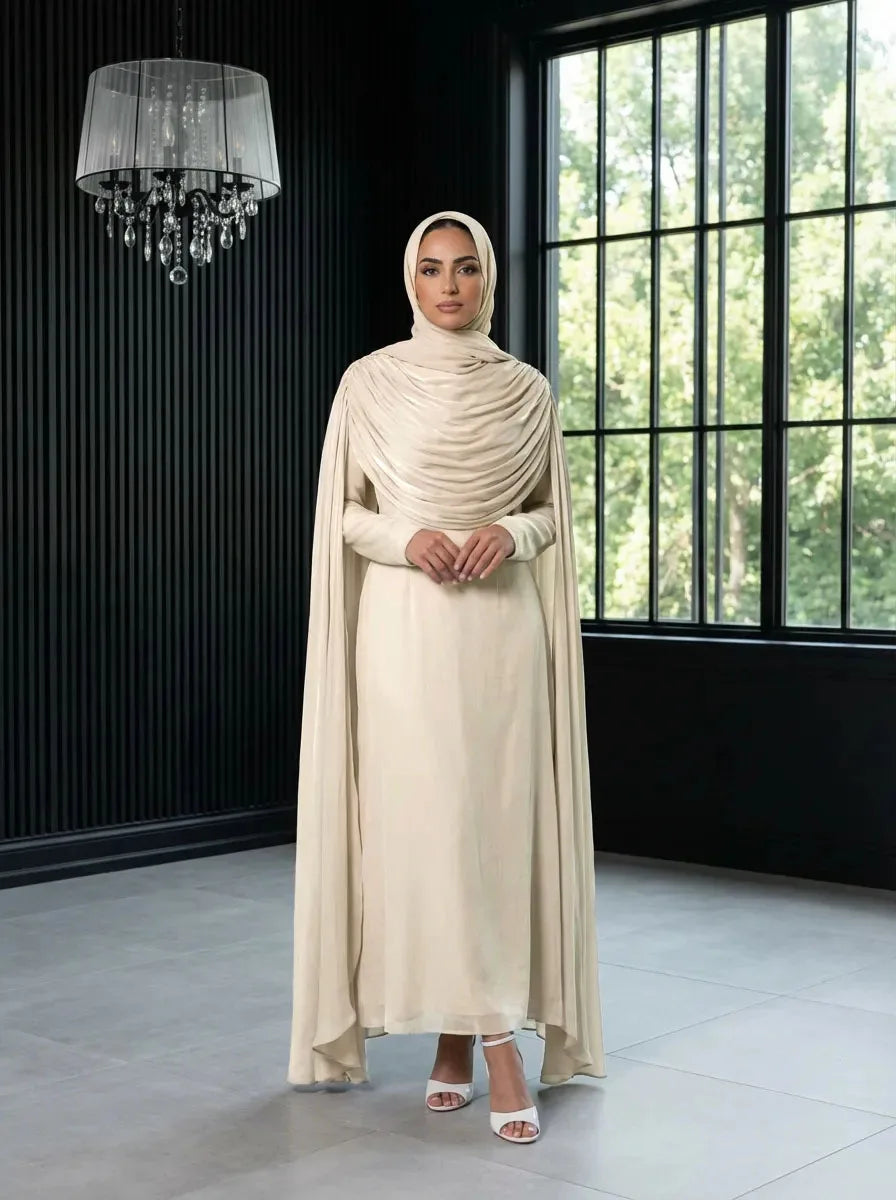 Ramadan Pleated Jalabiya Dubai Abaya Cloak Cape Evening Dresses for Women Muslim Hijab Set Turkey Kaftan Djellaba Islam Clothing