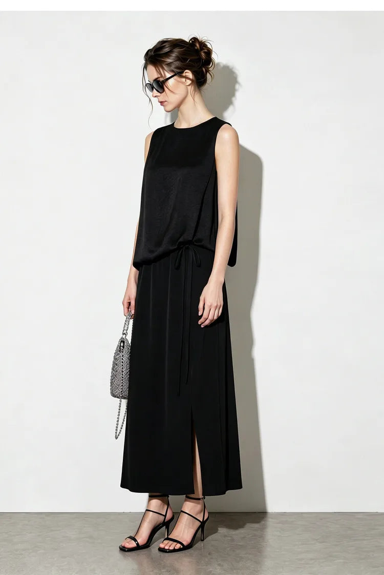 Amii Women's Dress 2026 Summer New Acetate Tie Loose Long Dresses For Women Casual Chiffon Patchwork Women's Clothing 12642163