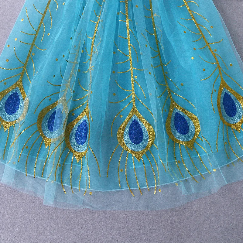 Girl Princess Cloak Children Sequin Mesh Hooded Cape Elsa Rapunzel Costume Halloween Birthday Party Clothing