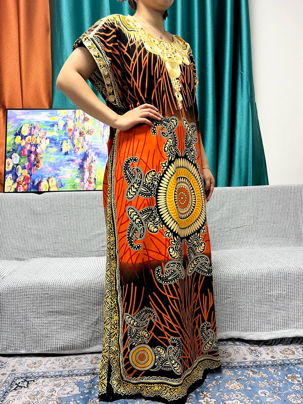 Abayas For Women 2024 New Print Appliques Cotton Traditional Kanga Clothing Loose Femme Robe African Ngeria Dresses With Turban