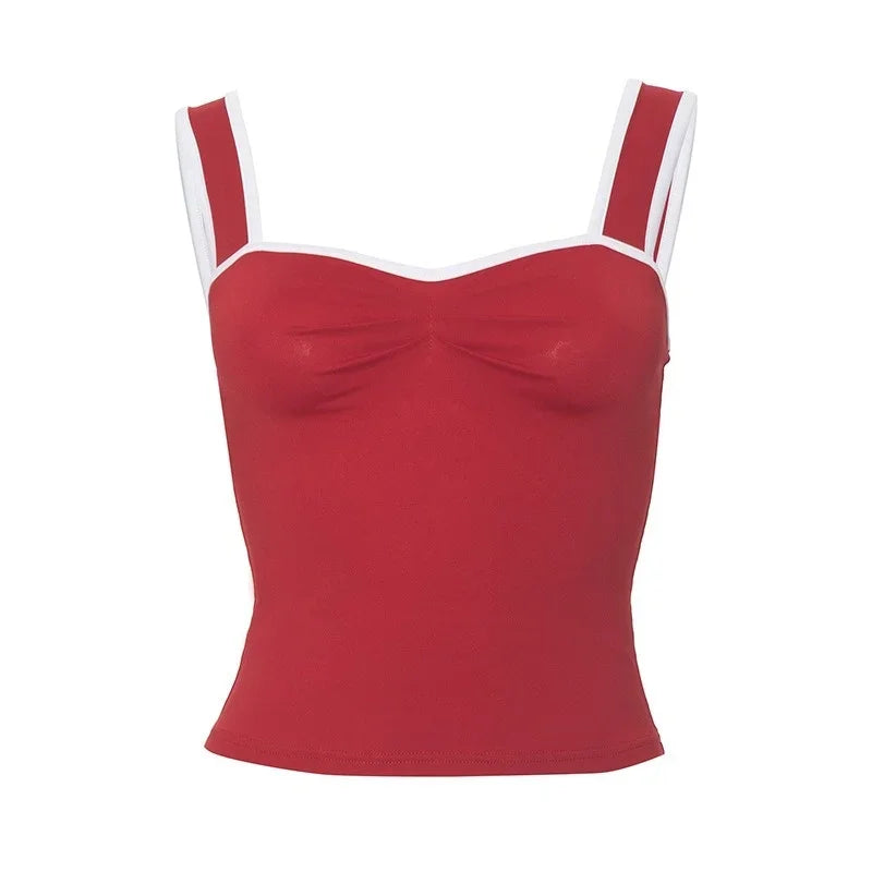 Casual Streetwear Contrast Binding Halter Tops Women Clothing Square Collar Camison Verano Shirring Strap Corset Y2k Accessories