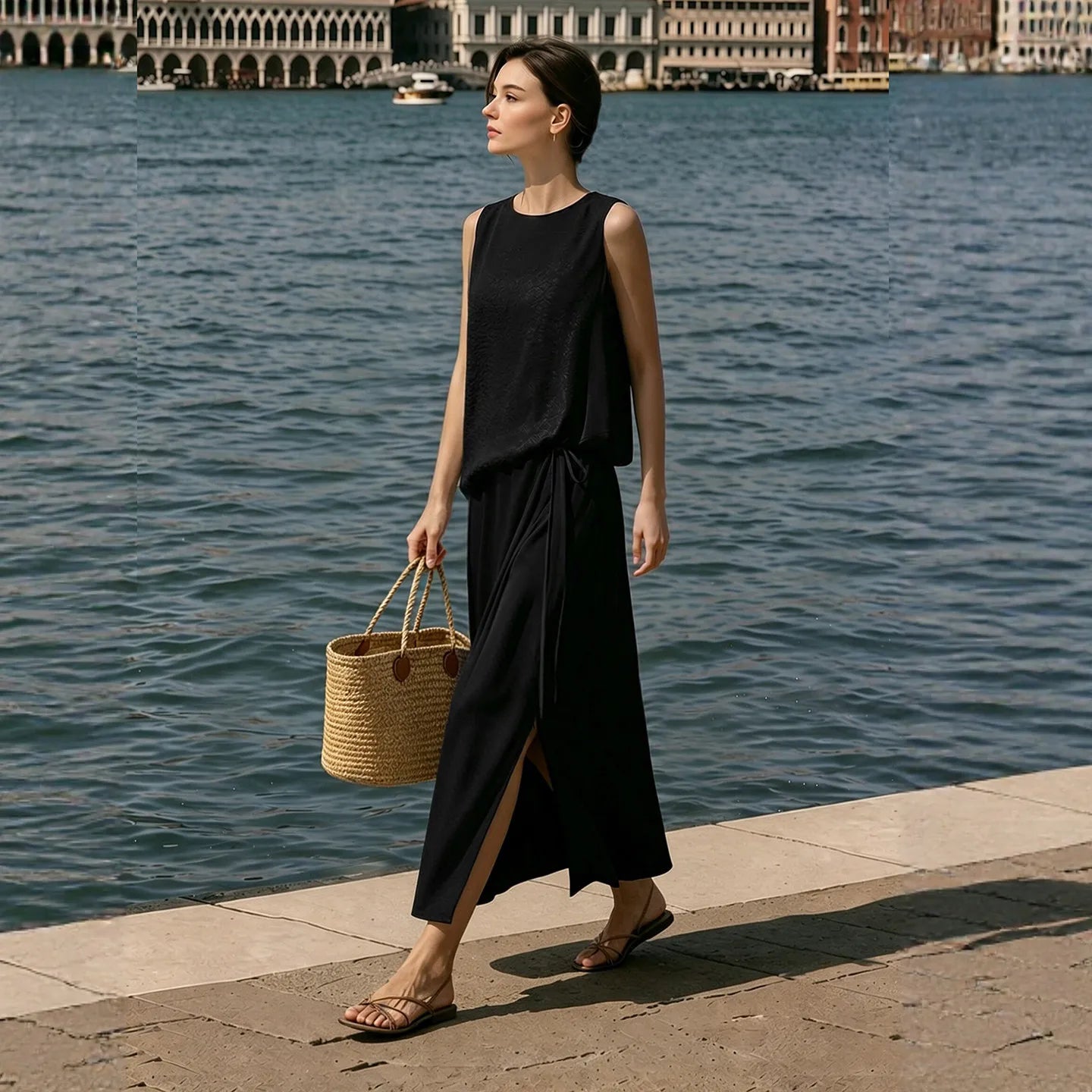 Amii Women's Dress 2026 Summer New Acetate Tie Loose Long Dresses For Women Casual Chiffon Patchwork Women's Clothing 12642163