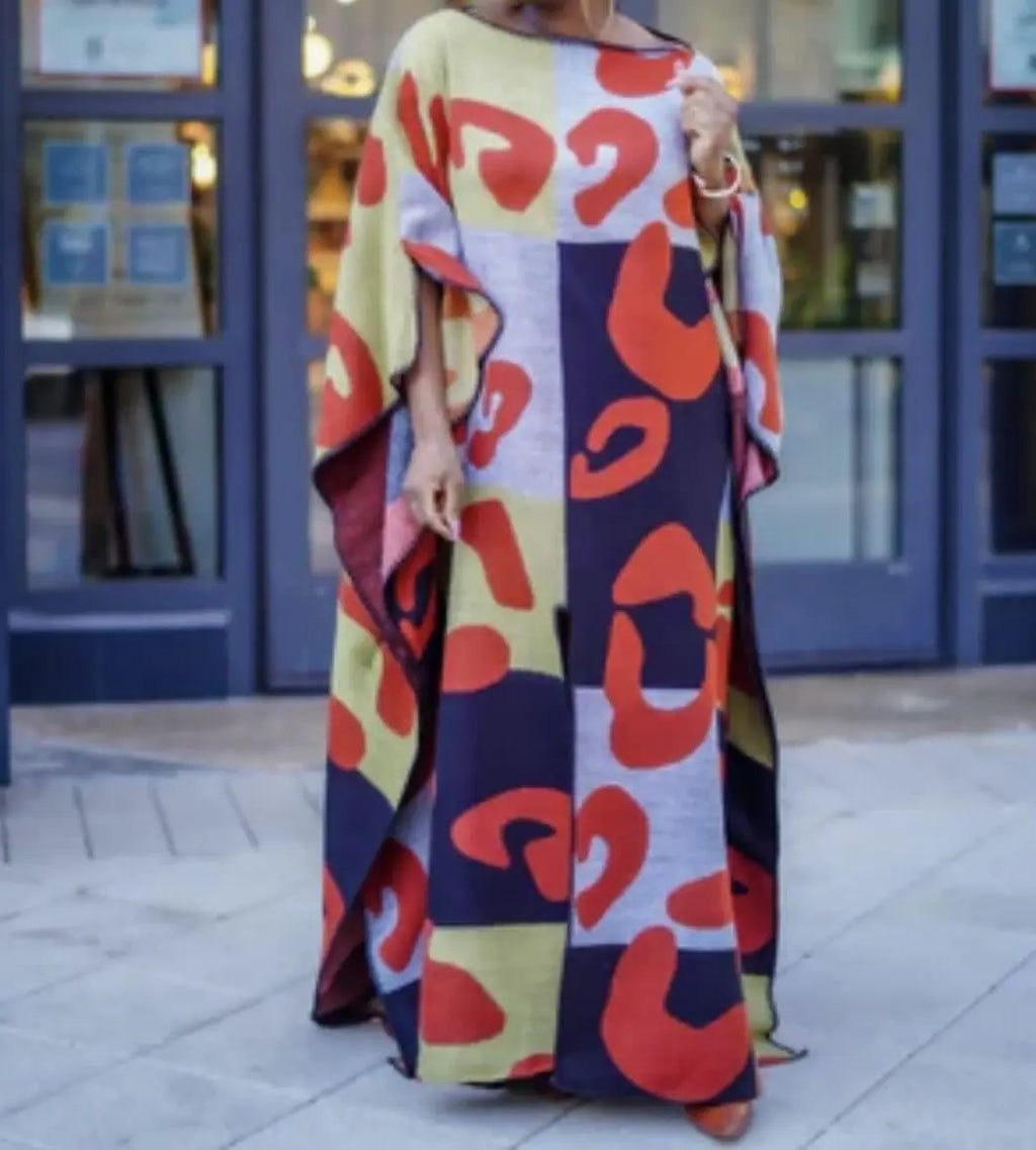 African Women Winter Elegant Printed Loose Aabaya Oversize Europe Holiday Muslim Lady Streetwear Long Kaftan Maxi Dress
