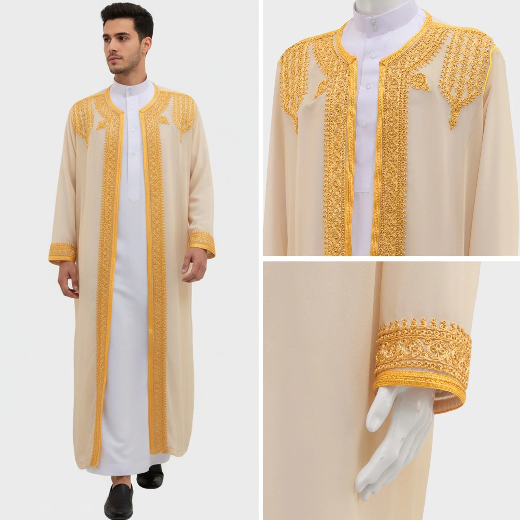 Eid Ramadan Islamic Clothing Men Kaftan Moroccan Kebaya Open Muslim Kimono Turkey Abaya East National Costume For Prayer Clothes