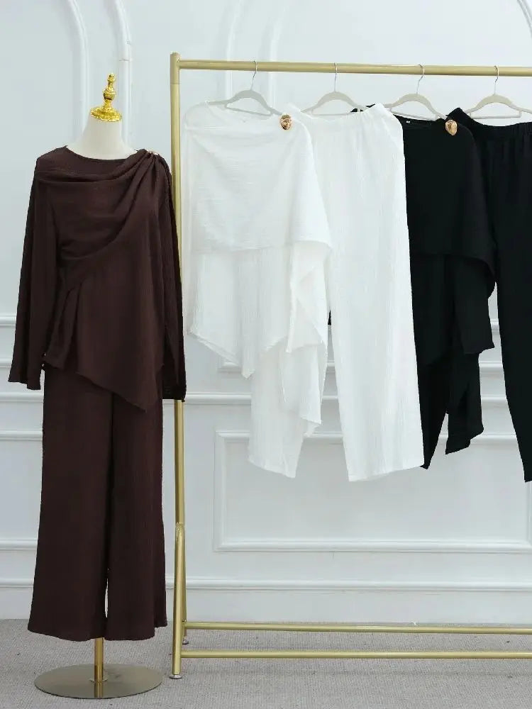 Abayas For Women Plain 2 Piece Abaya Damen Dubai Tops Pant Modest Muslim Set Islam Robe Caftan Marocain Femme Musulmane Kaftan