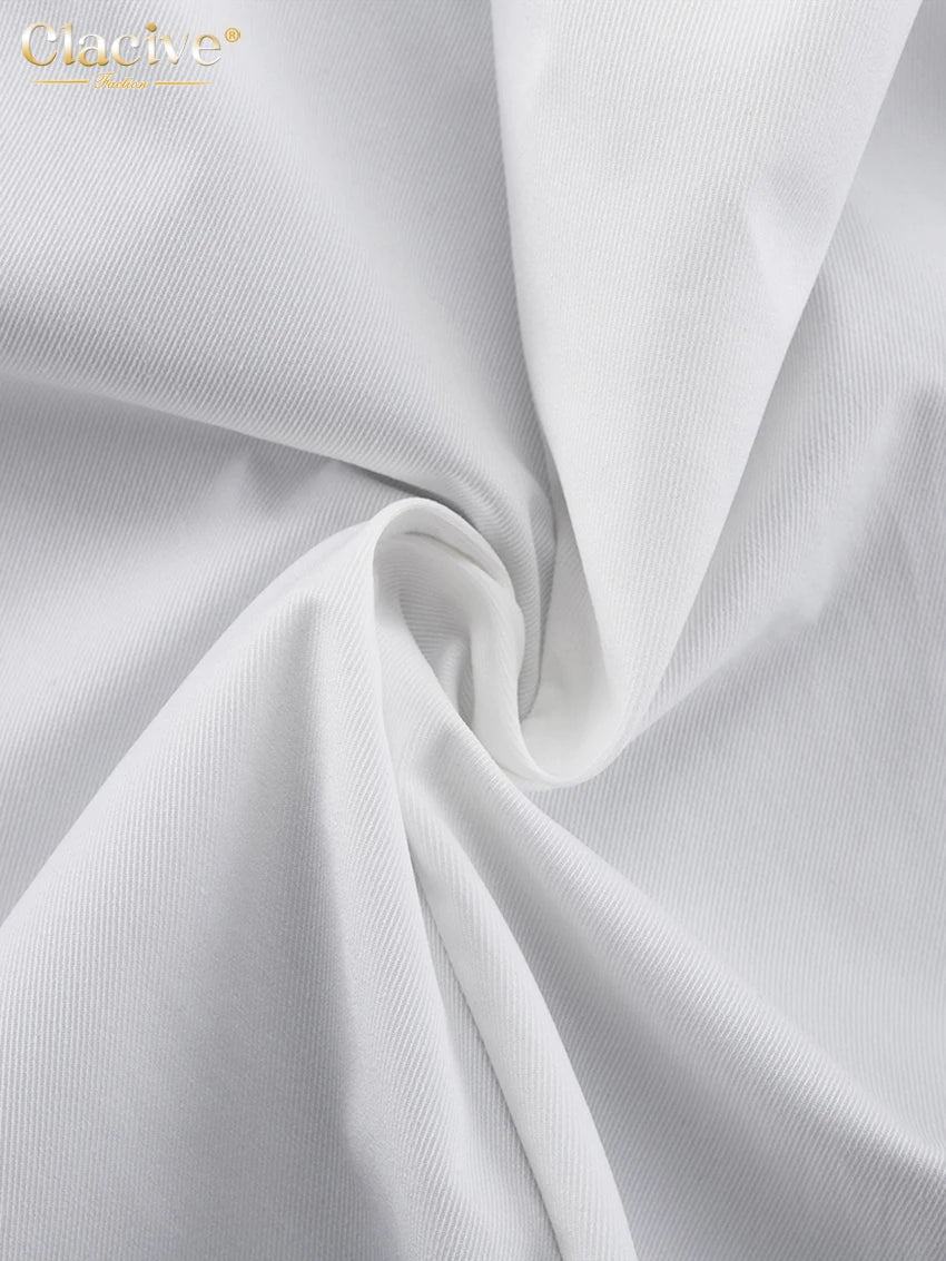 Clacive Fashion Loose White Women's Trench Coat 2025 Winter Lapel Long Sleeve Coats Elegant Classic Belt Top Female Clothing