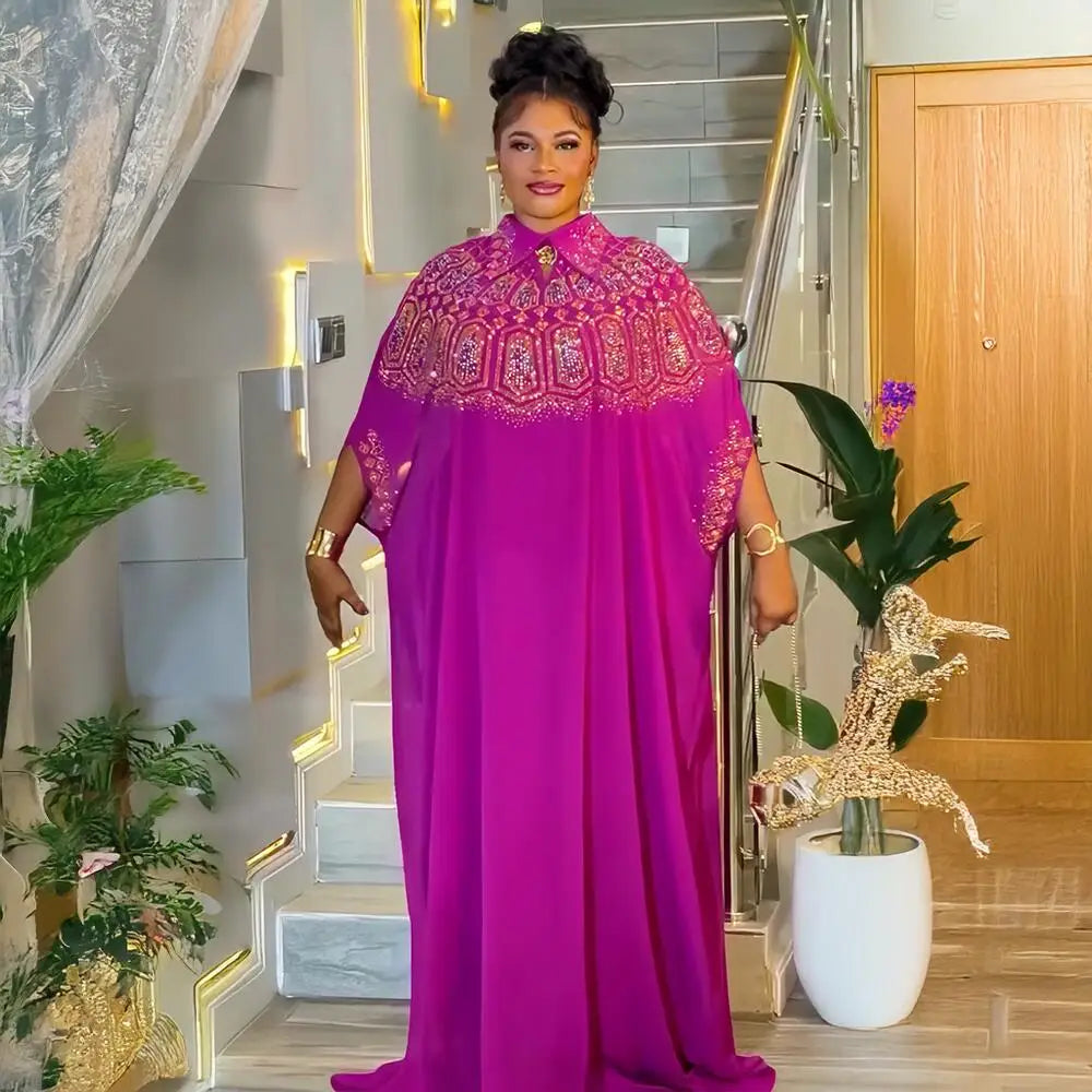 Luxury African Chiffon Dresses for Women Elegant Two-Piece Set Women Dress for Church turkey dress