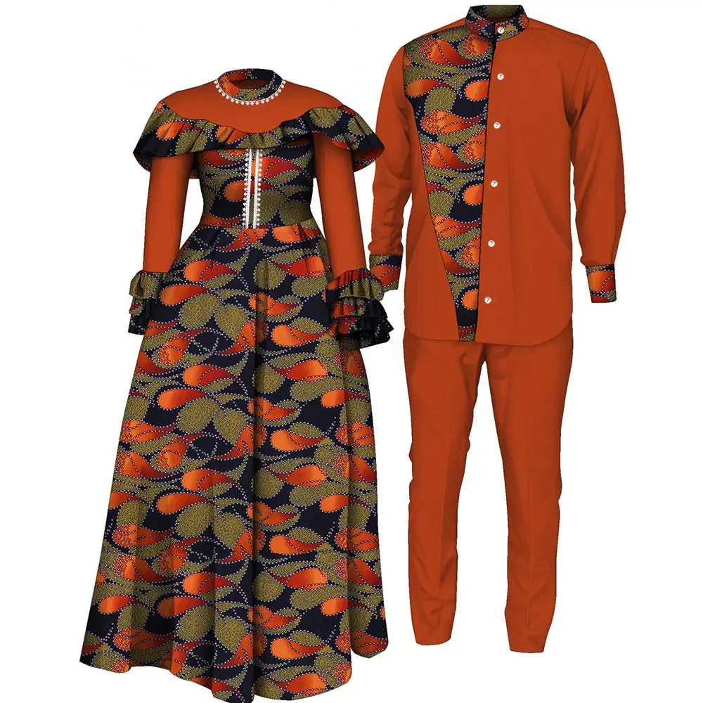 African Couple Clothing African Dresses for Women Print Top and Pants Suits Set for Men Party Wedding Lover Clothes Wyq1093
