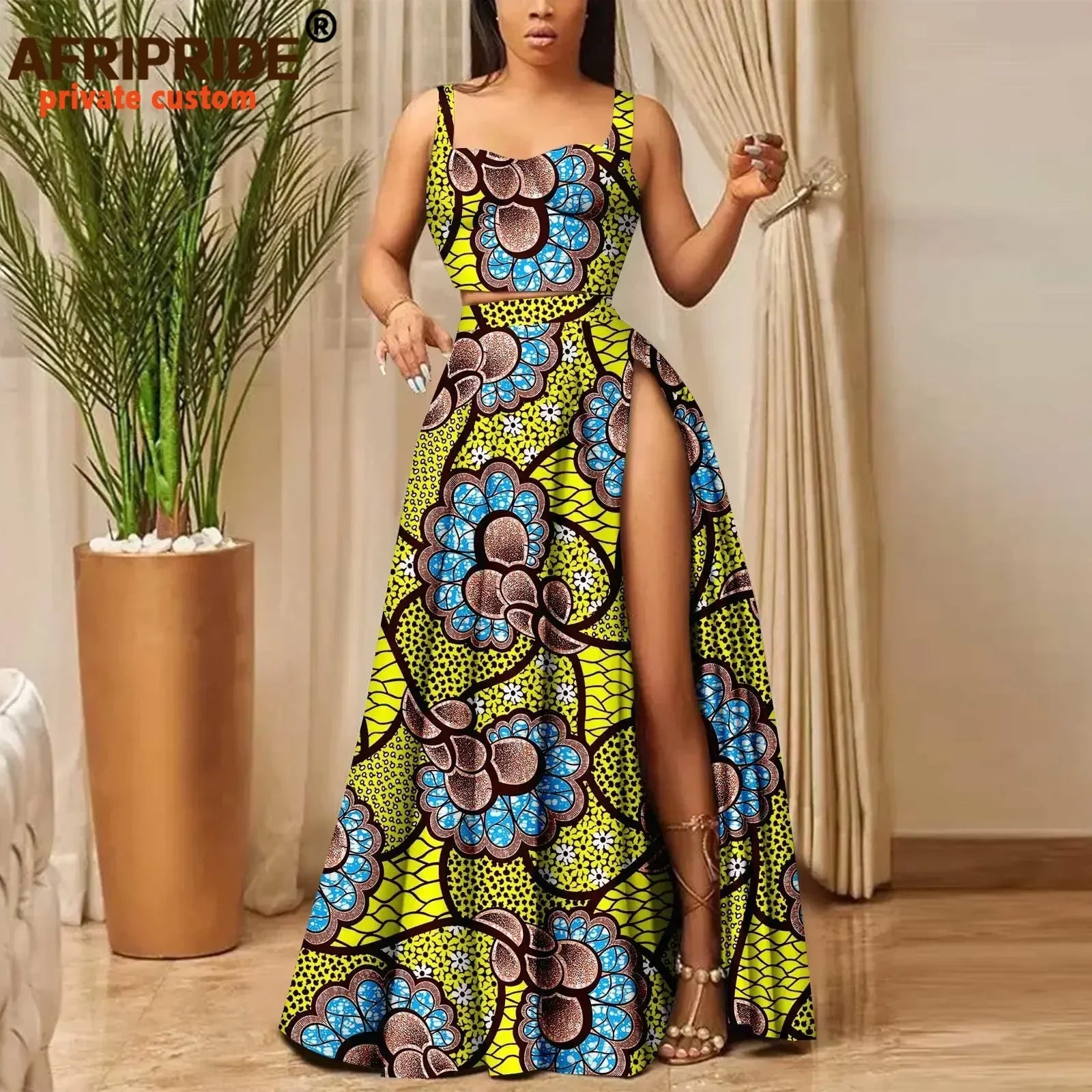 African Clothes for Women Print Crop Top and Maxi Skirt 2 Piece Set Party Outfits Traditional Clothing Ankara Attire A2326001