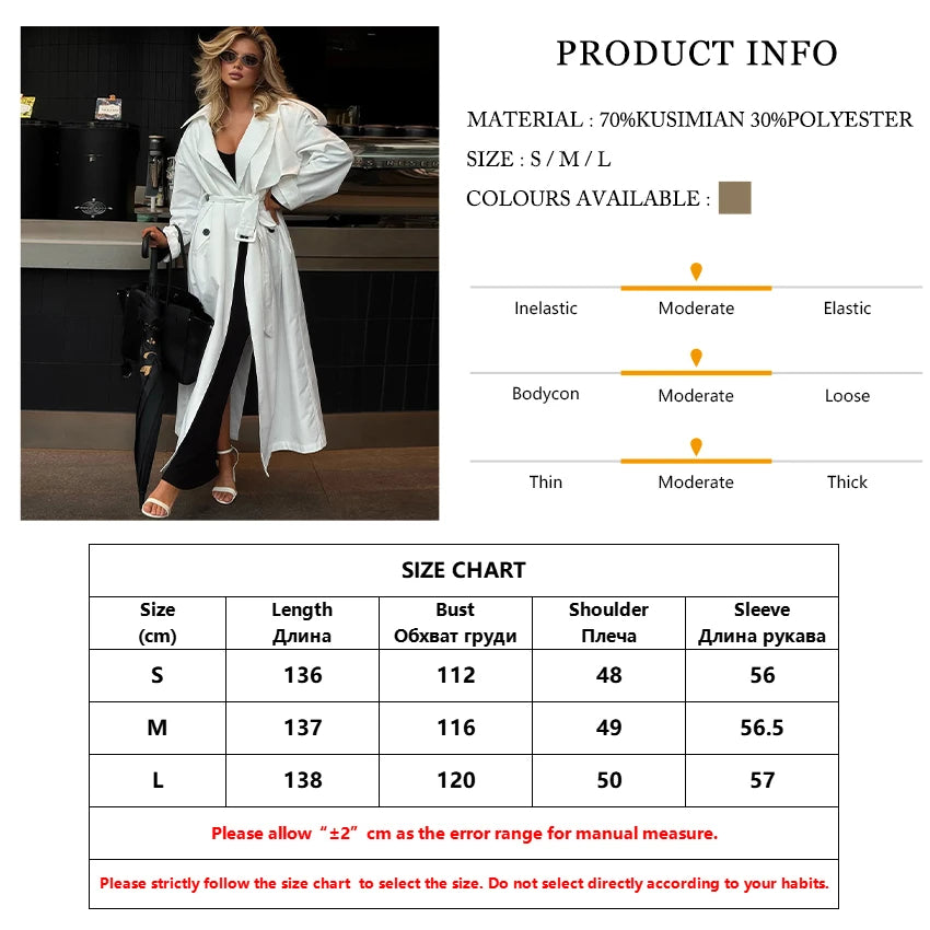 Clacive Fashion Loose White Women's Trench Coat 2025 Winter Lapel Long Sleeve Coats Elegant Classic Belt Top Female Clothing