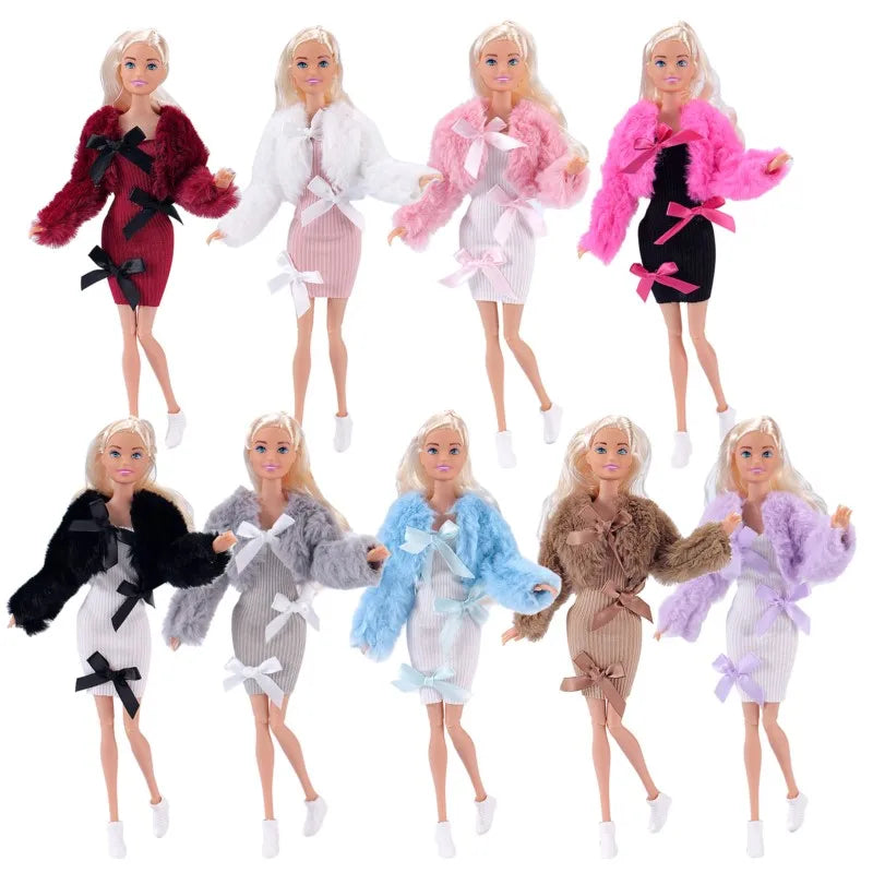 New 30cm Doll Clothes DIY Accessorie Toy Fashion Elegant Plush Jacket Girl Coat Luxury Dress Suit For 1/6 BJD FR Supermodel Doll