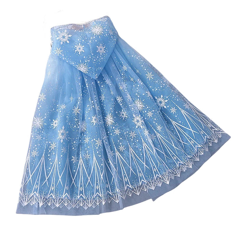 Girl Princess Cloak Children Sequin Mesh Hooded Cape Elsa Rapunzel Costume Halloween Birthday Party Clothing