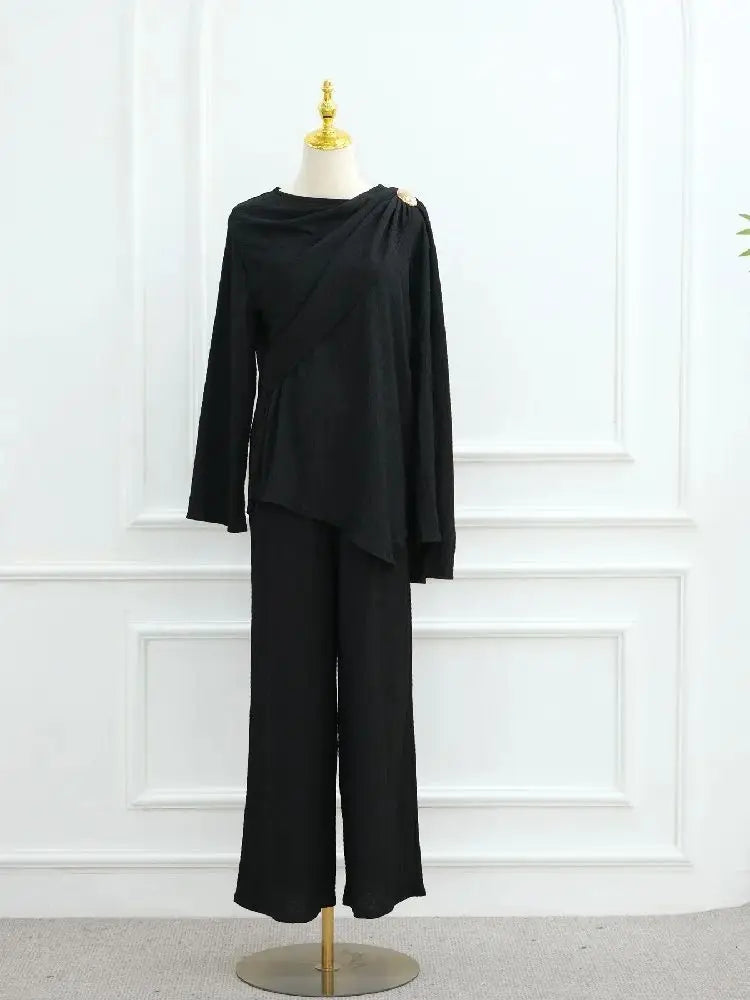 Abayas For Women Plain 2 Piece Abaya Damen Dubai Tops Pant Modest Muslim Set Islam Robe Caftan Marocain Femme Musulmane Kaftan