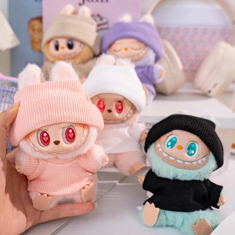 For 15-17cm Labubu Doll's Clothes Flanged Hat Pullover T-shirt Short Set Clothing Matching Canvas Shoe and Glasses  Accessories