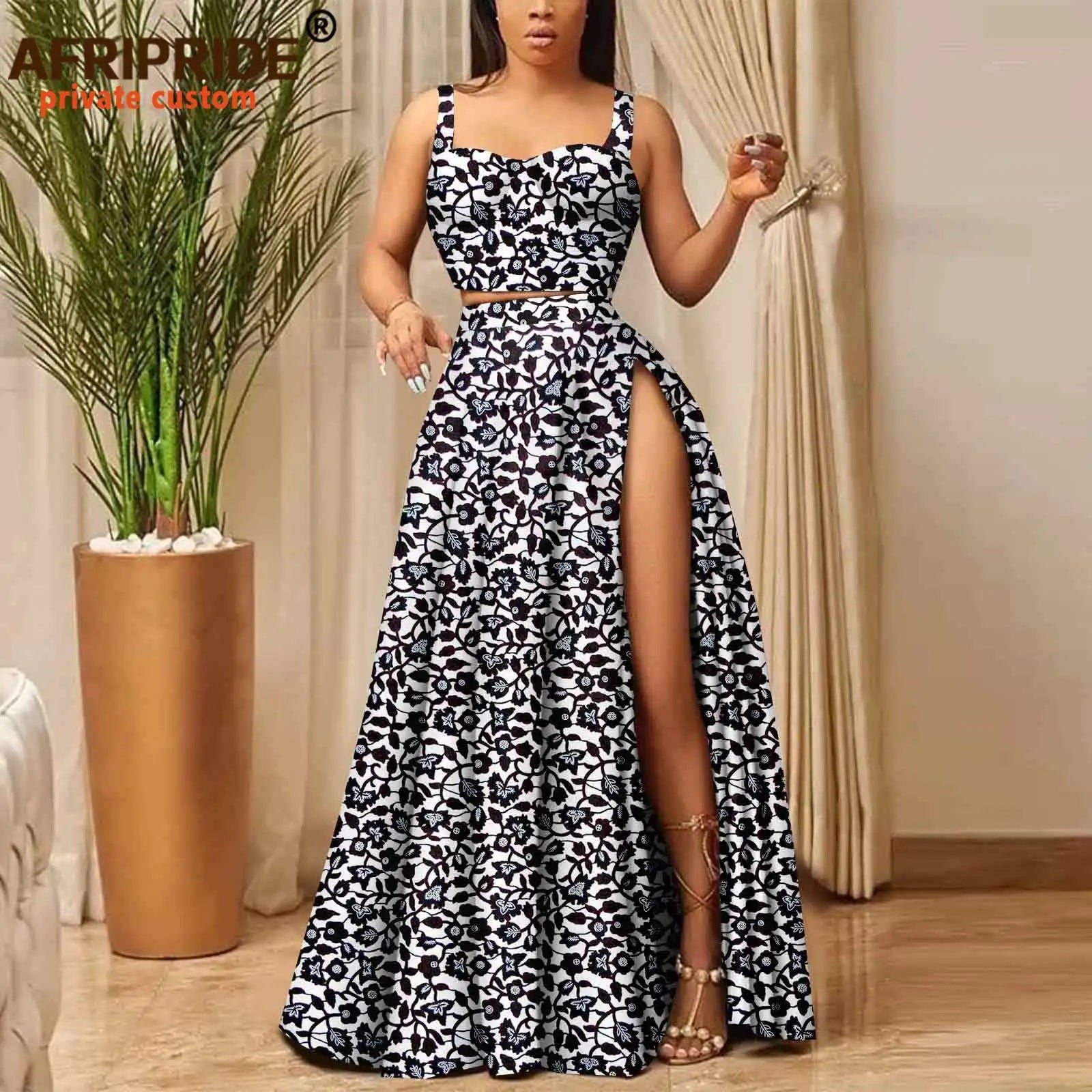 African Clothes for Women Print Crop Top and Maxi Skirt 2 Piece Set Party Outfits Traditional Clothing Ankara Attire A2326001