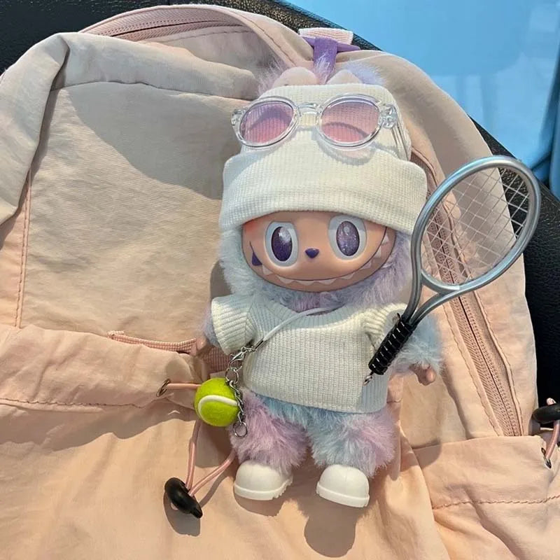 For 15-17cm Labubu Doll's Clothes Flanged Hat Pullover T-shirt Short Set Clothing Matching Canvas Shoe and Glasses  Accessories