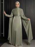 Ramadan Pleated Jalabiya Dubai Abaya Cloak Cape Evening Dresses for Women Muslim Hijab Set Turkey Kaftan Djellaba Islam Clothing