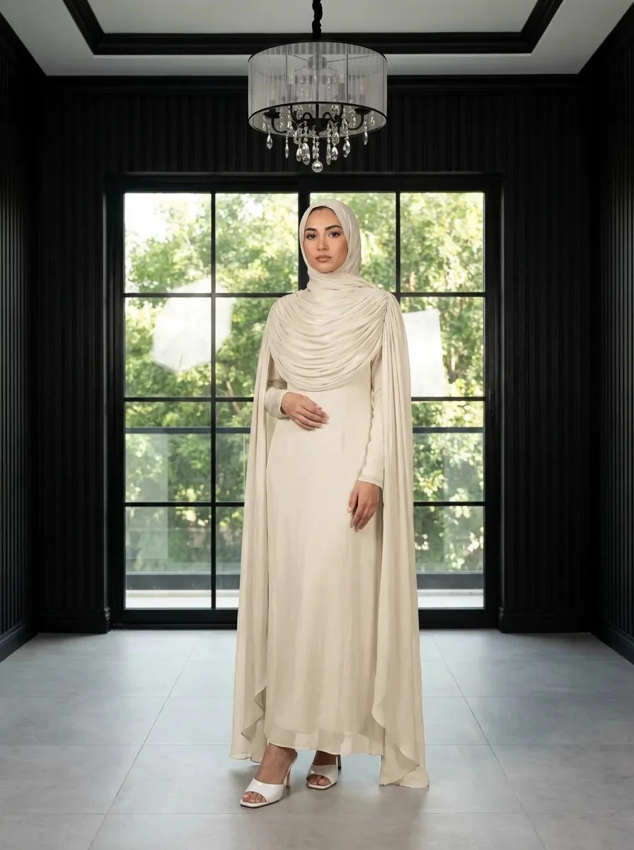 Ramadan Pleated Jalabiya Dubai Abaya Cloak Cape Evening Dresses for Women Muslim Hijab Set Turkey Kaftan Djellaba Islam Clothing