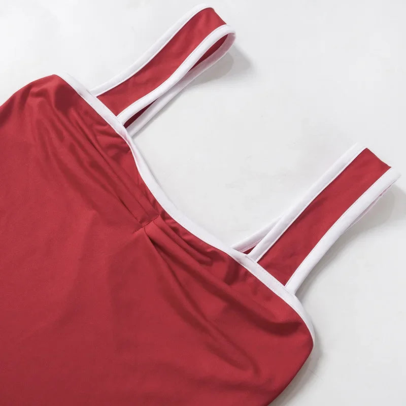 Casual Streetwear Contrast Binding Halter Tops Women Clothing Square Collar Camison Verano Shirring Strap Corset Y2k Accessories