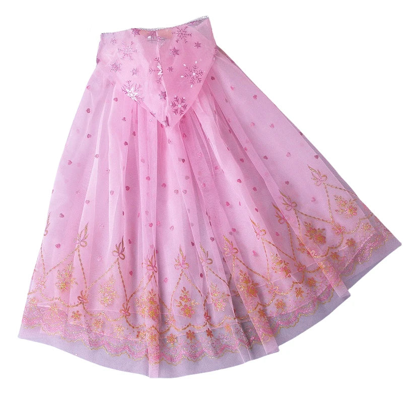 Girl Princess Cloak Children Sequin Mesh Hooded Cape Elsa Rapunzel Costume Halloween Birthday Party Clothing