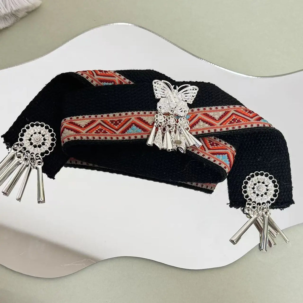 For Labubu Clothes Doll Accessories Zhuang Ethnic Clothing Headwear for Labubu V2 V1 Doll Clothing Cute Striped Cosplay Dress