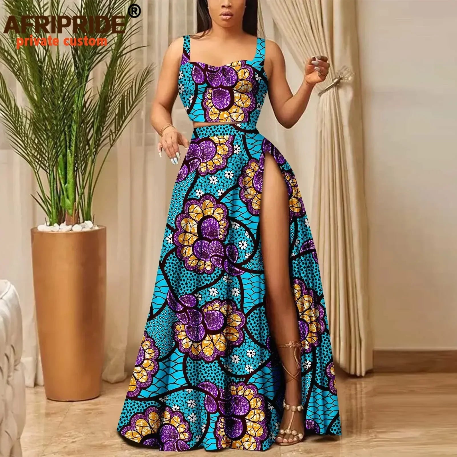 African Clothes for Women Print Crop Top and Maxi Skirt 2 Piece Set Party Outfits Traditional Clothing Ankara Attire A2326001