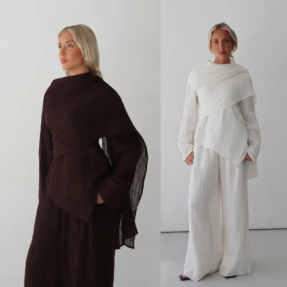 Abayas For Women Plain 2 Piece Abaya Damen Dubai Tops Pant Modest Muslim Set Islam Robe Caftan Marocain Femme Musulmane Kaftan