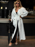Clacive Fashion Loose White Women's Trench Coat 2025 Winter Lapel Long Sleeve Coats Elegant Classic Belt Top Female Clothing