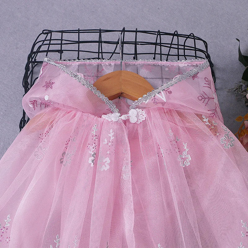 Girl Princess Cloak Children Sequin Mesh Hooded Cape Elsa Rapunzel Costume Halloween Birthday Party Clothing