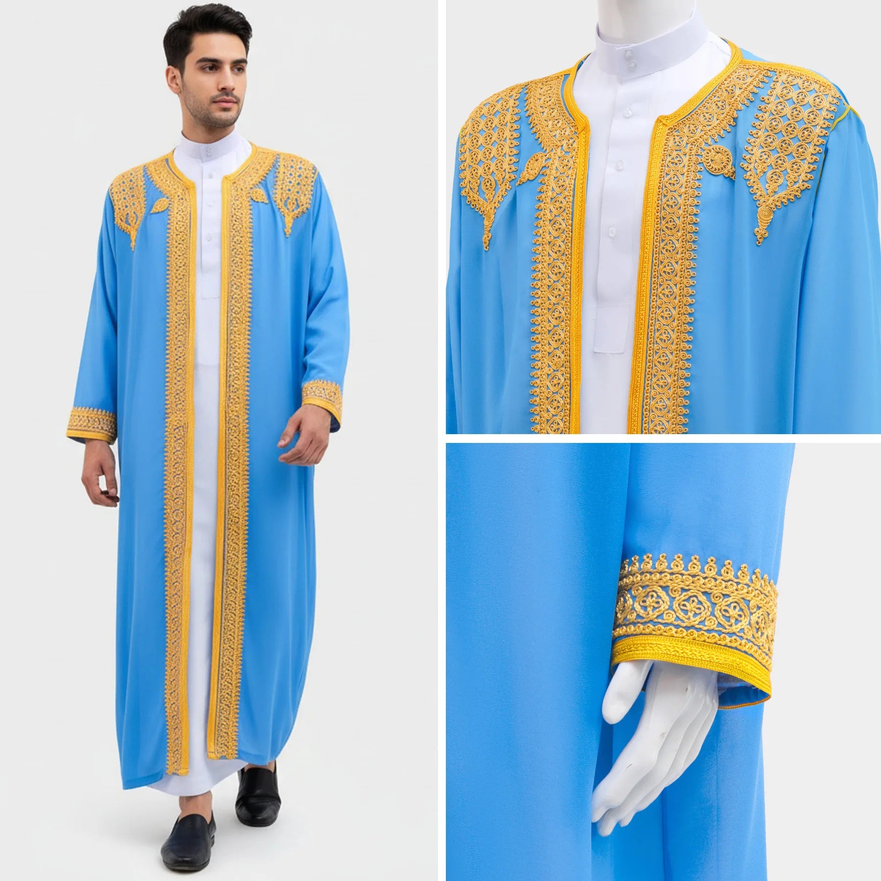 Eid Ramadan Islamic Clothing Men Kaftan Moroccan Kebaya Open Muslim Kimono Turkey Abaya East National Costume For Prayer Clothes