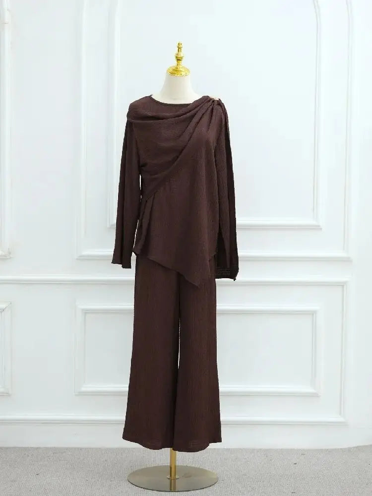 Abayas For Women Plain 2 Piece Abaya Damen Dubai Tops Pant Modest Muslim Set Islam Robe Caftan Marocain Femme Musulmane Kaftan