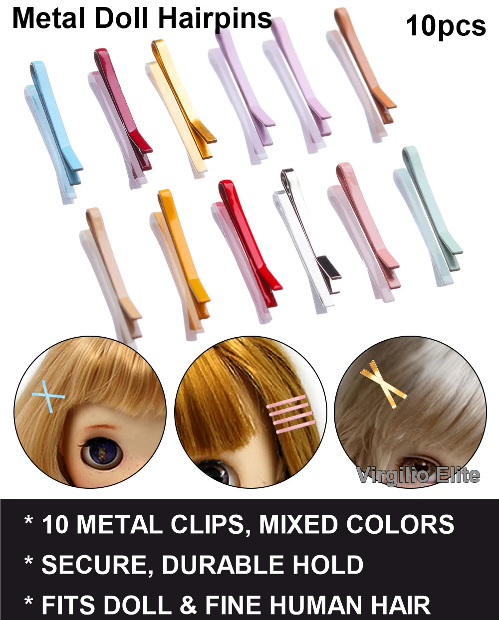 Doll Hair Clips 10pc Metal - studio photo